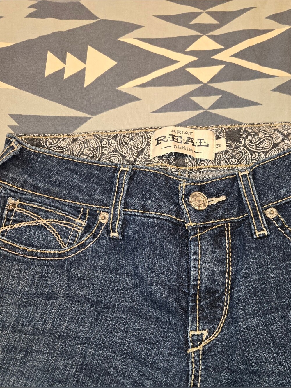 Ariat Real Denim Dark Wash Boot Cut Jeans Size: 28L - Picture 3 of 5